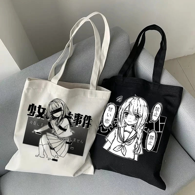 Japanese Anime Shoulder Bag Vintage Canvas Handbag Y2K Goth Punk
