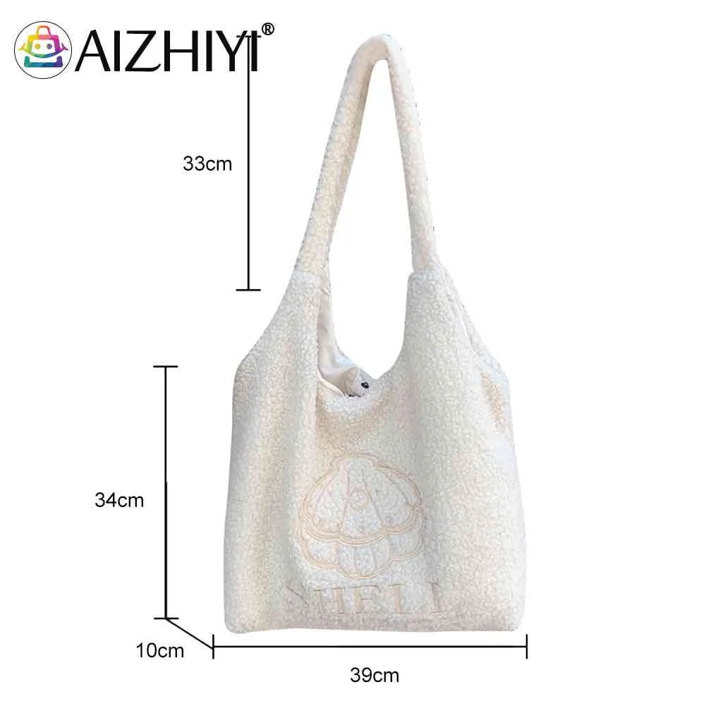 Japanese Embroidered Shoulder Clutch Soft Fleece Bag Women Large Capacity