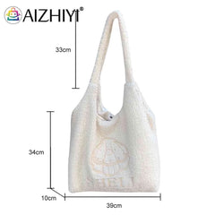 Japanese Embroidered Shoulder Clutch Soft Fleece Bag Women Large Capacity