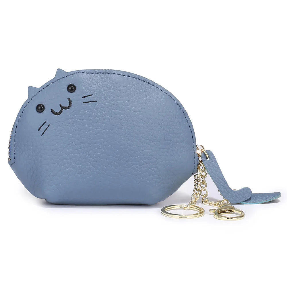 Japanese Student Mini Leather Wallet Zipper Thin Cartoon Animal Key Ring