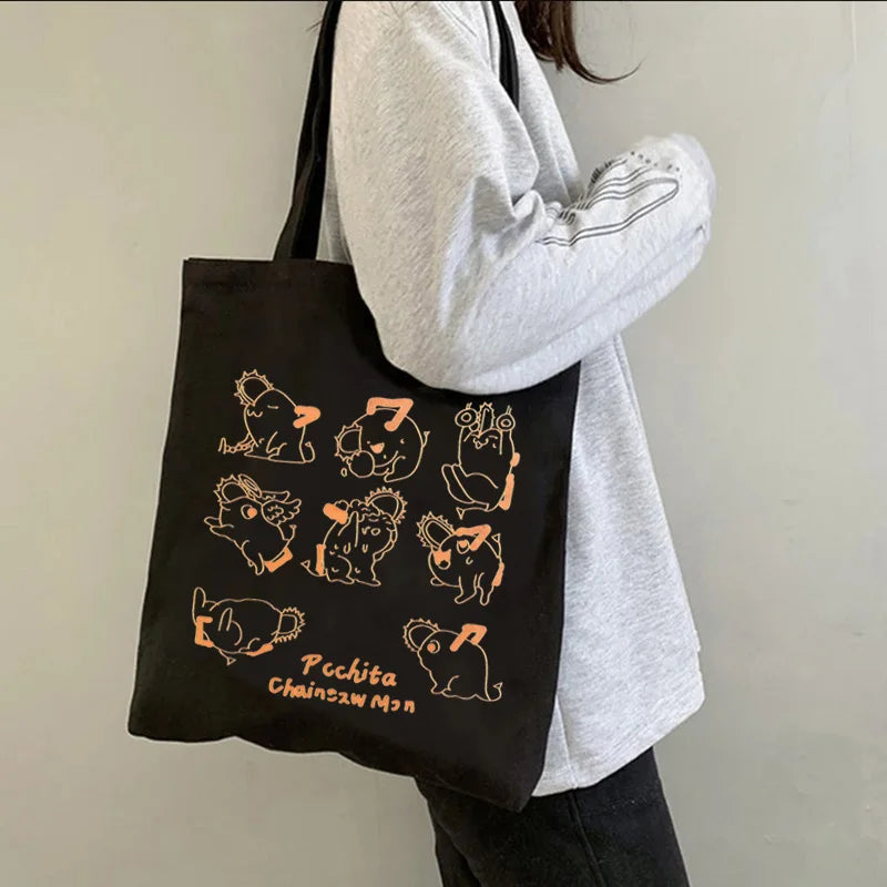 Japanese Harajuku Shopper Bag Anime Chainsaw Man Pochita Shopping Bag