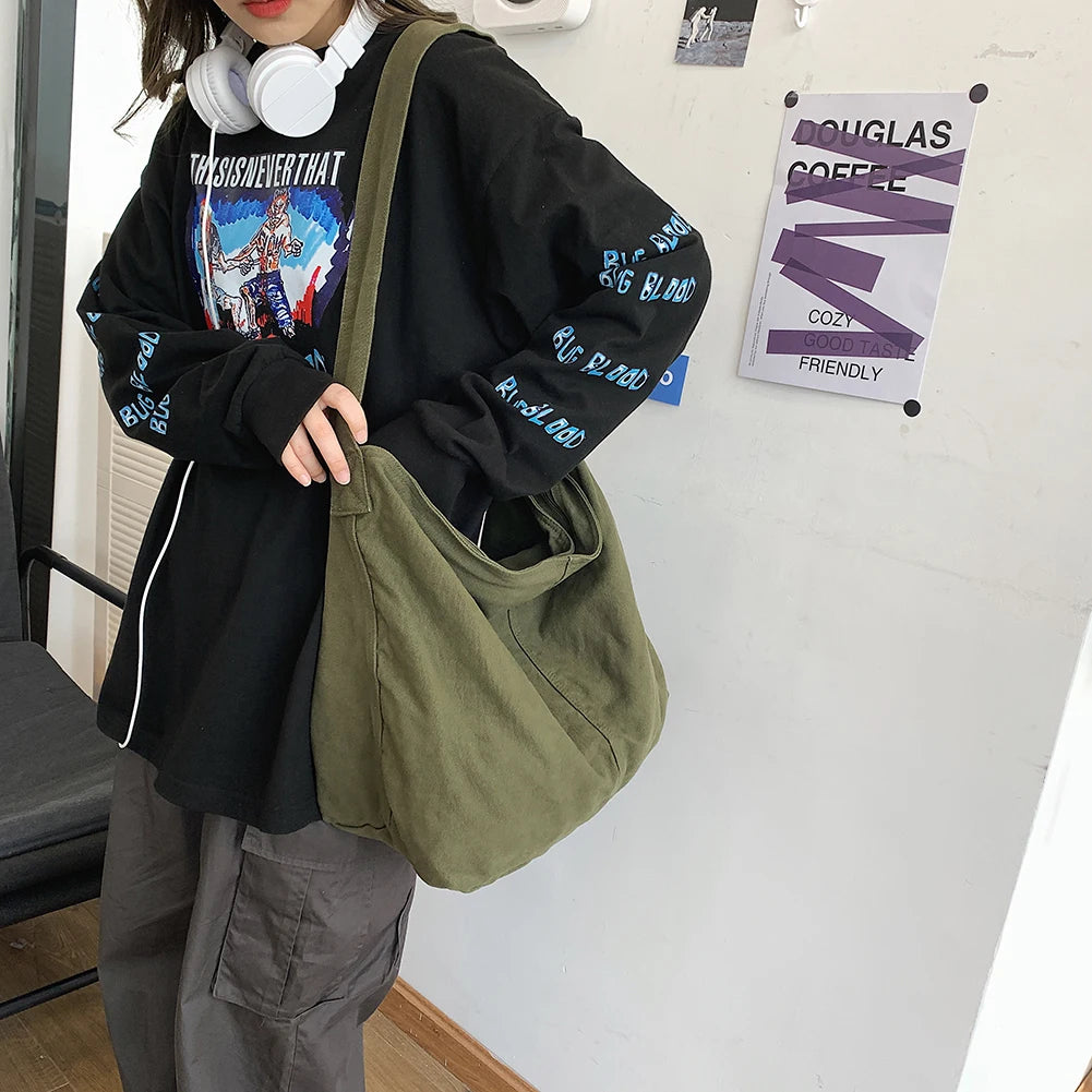 Japanese Harajuku Women Shoulder Bag Solid Retro Crossbody Messenger Handbags