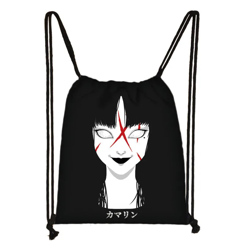 Japanese Horror Manga Backpack Canvas Drawstring Bag