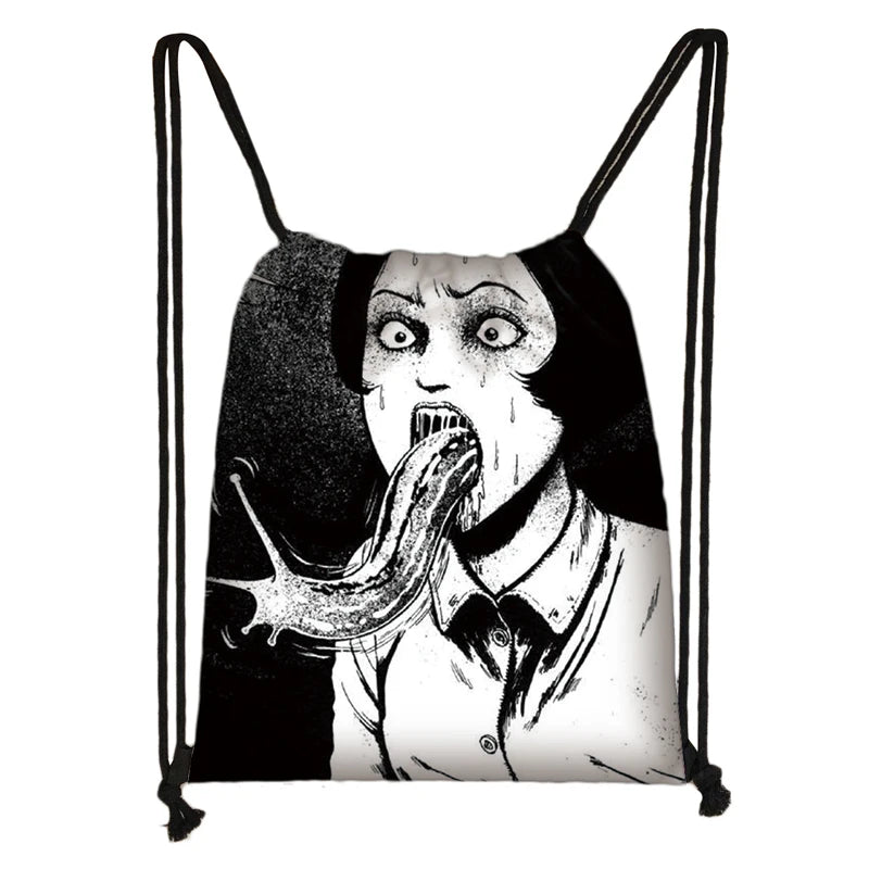Japanese Horror Manga Backpack Canvas Drawstring Bag
