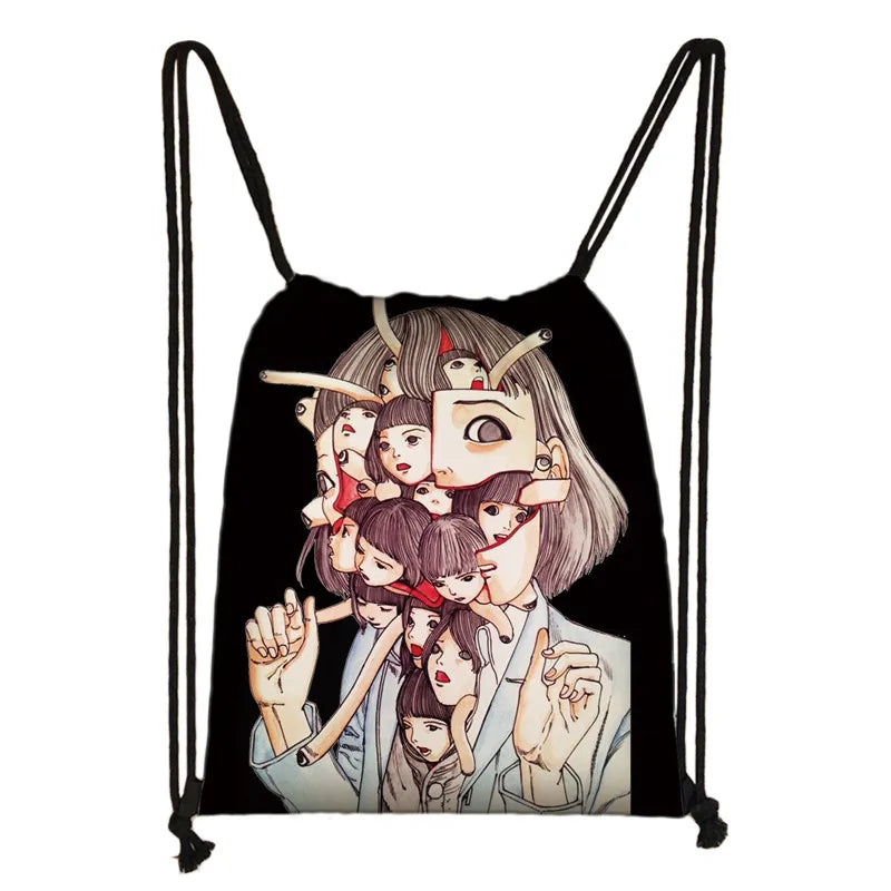 Japanese Horror Manga Backpack Canvas Drawstring Bag
