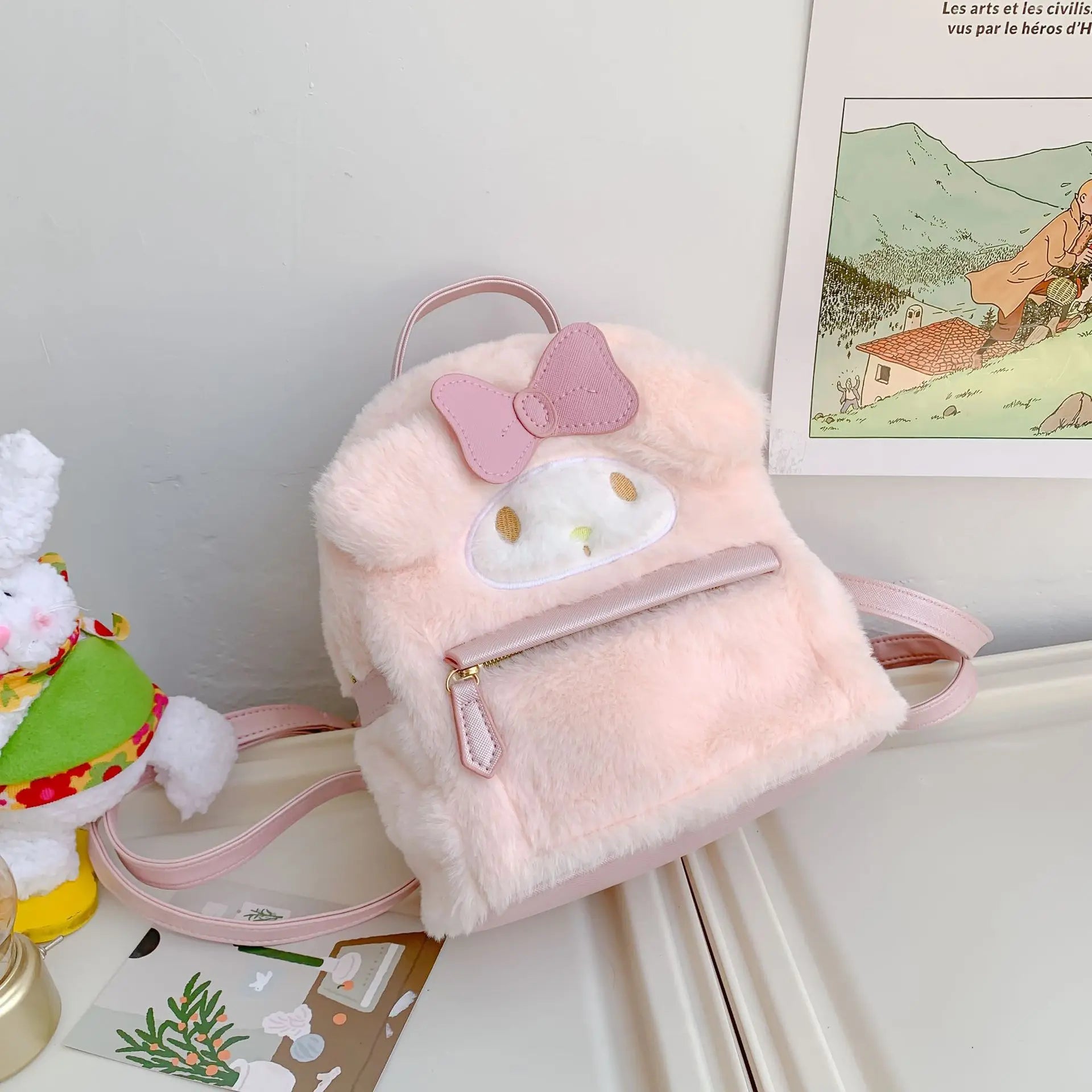 Japanese Ins Cartoon Student Plush Tote Bag Girls Backpack Big Ears Dog Furry St