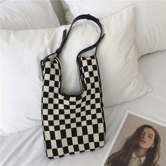 Japanese Knitted Plaid Stripe Shoulder Bag Strap Single Woven Casual Totes Handb