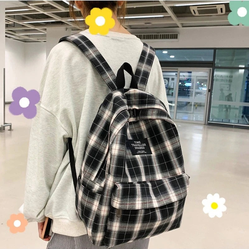 Japanese Plaid Backpack Women Large Capacity Students Schoolbag