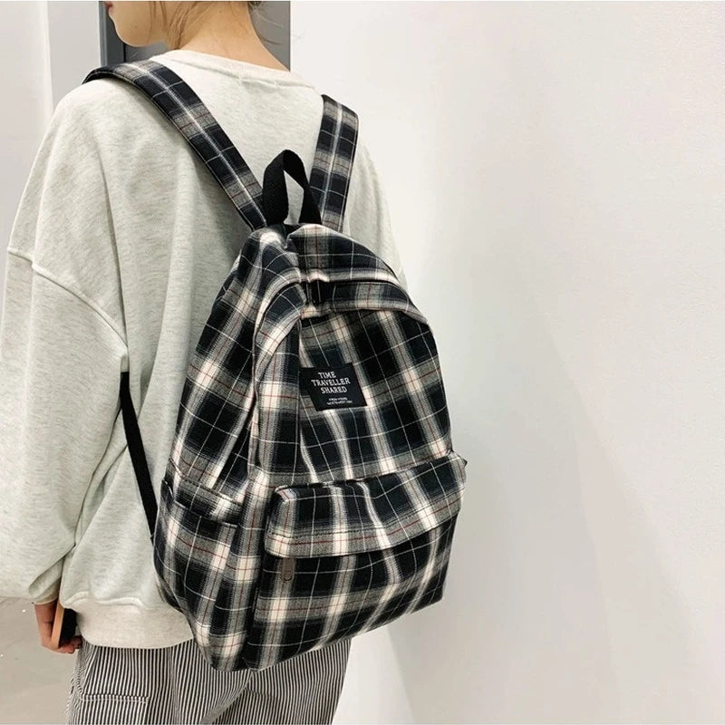 Japanese Plaid Backpack Women Large Capacity Students Schoolbag