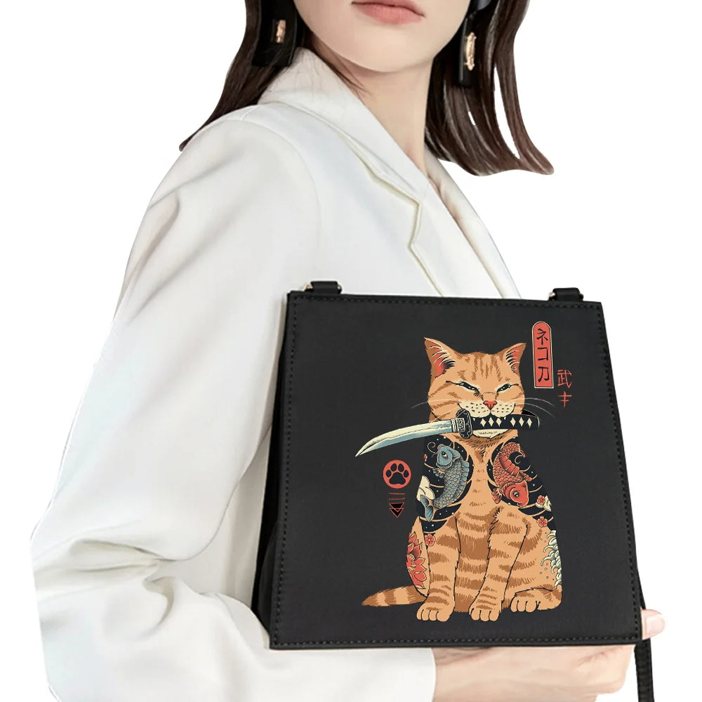 Japanese Diagonal Bag Funny Cat Pattern Woman Shoulder Bag