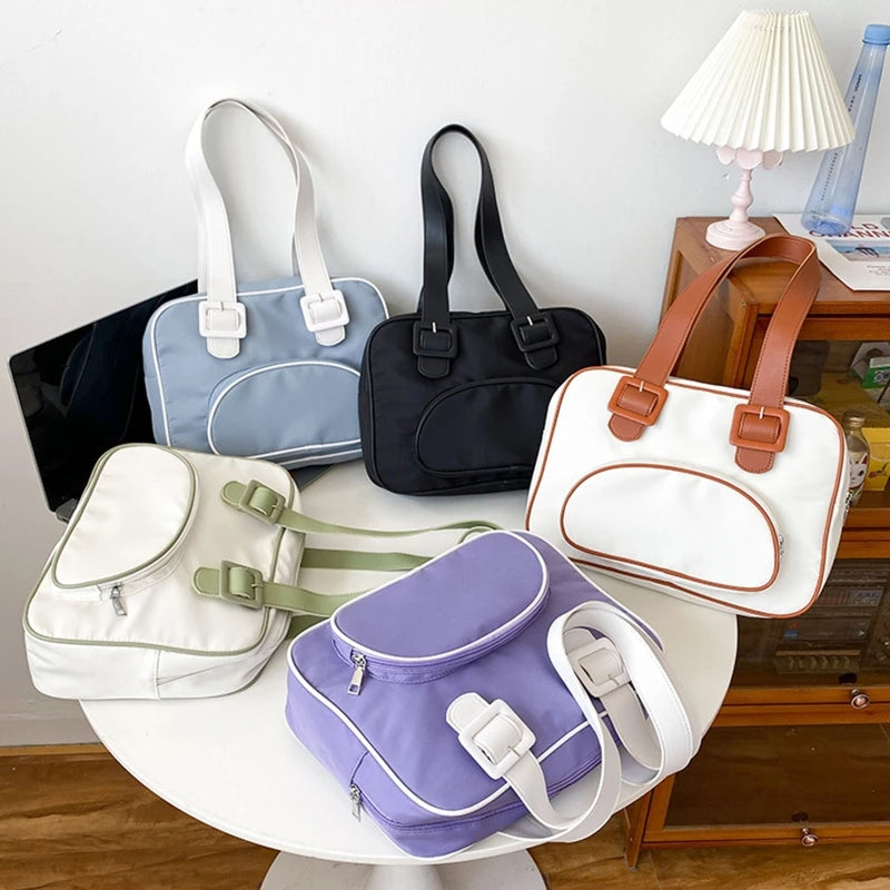 Japanese Student Shoulder Bag Contrast Patchwork Nylon Casual