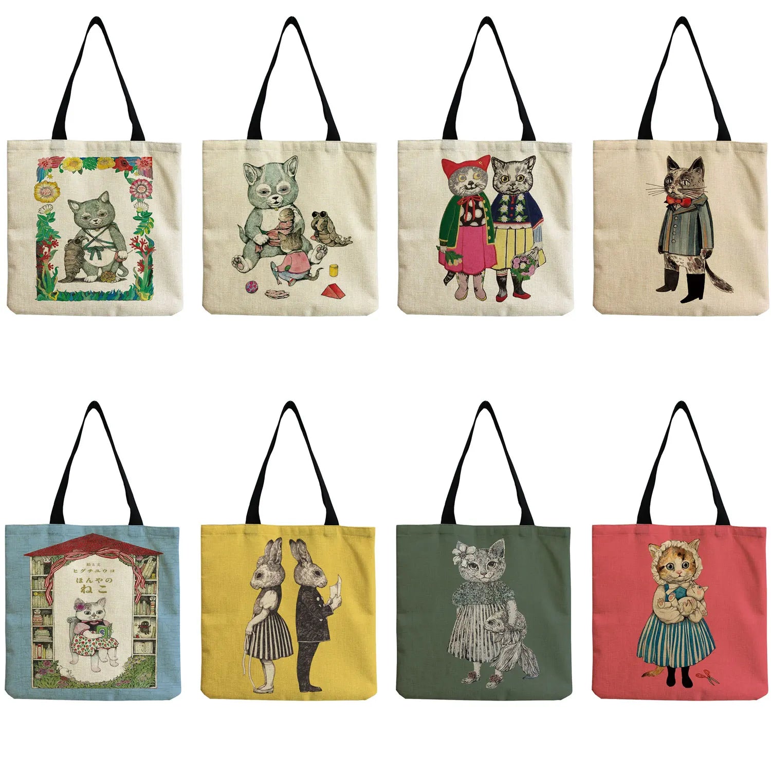 Cat Girl Print Handbag Shoulder Bag Outdoor Tote Foldable Shopping Bag