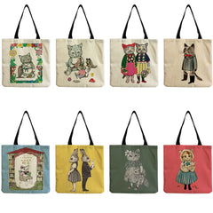 Cat Girl Print Handbag Shoulder Bag Outdoor Tote Foldable Shopping Bag
