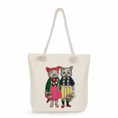Japanese Style Cat Girl Print Handbag Women Thick Rope Bag