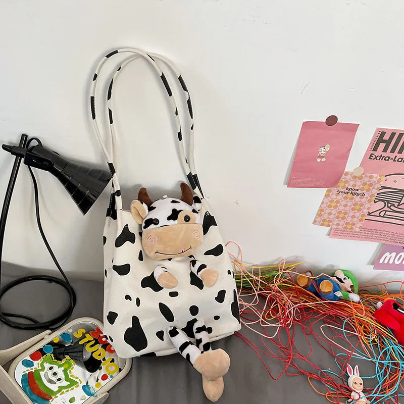 Japanese Style Ins Harajuku Cow Doll Women's Handbags Shoulder Bag