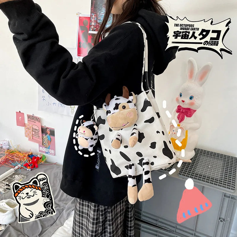 Japanese Style Ins Harajuku Cow Doll Women's Handbags Shoulder Bag