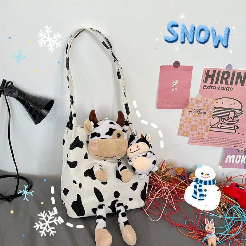 Japanese Style Ins Harajuku Cow Doll Women's Handbags Shoulder Bag