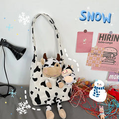 Japanese Style Ins Harajuku Cow Doll Women's Handbags Shoulder Bag