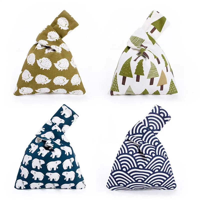 Japanese Style Cotton Knot Wrist Bag Top Handle Tote Purses