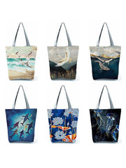 Japanese Style Ukiyoe Print Shoulder Bag Whale Tote
