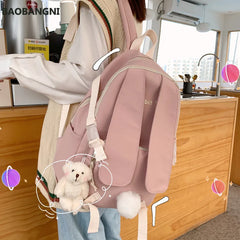 Japanese Women Bag Rabbit Ear Backpack Lady Backpack with Hairball Teenage