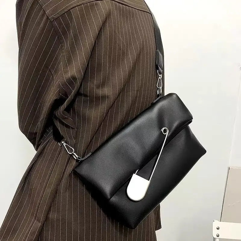 Japanese Y2k Dark Pu Leather Bag Oversized Pin Lady Bags Messenger Bag Shoulder