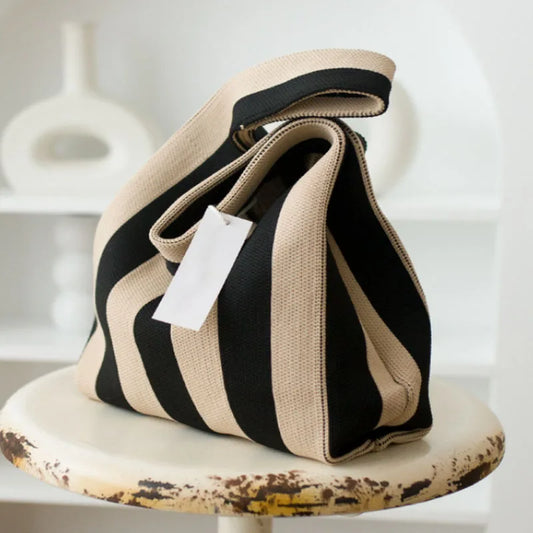 Japanese Candy Wool Knitting Women Handbag Striped Tote Bag
