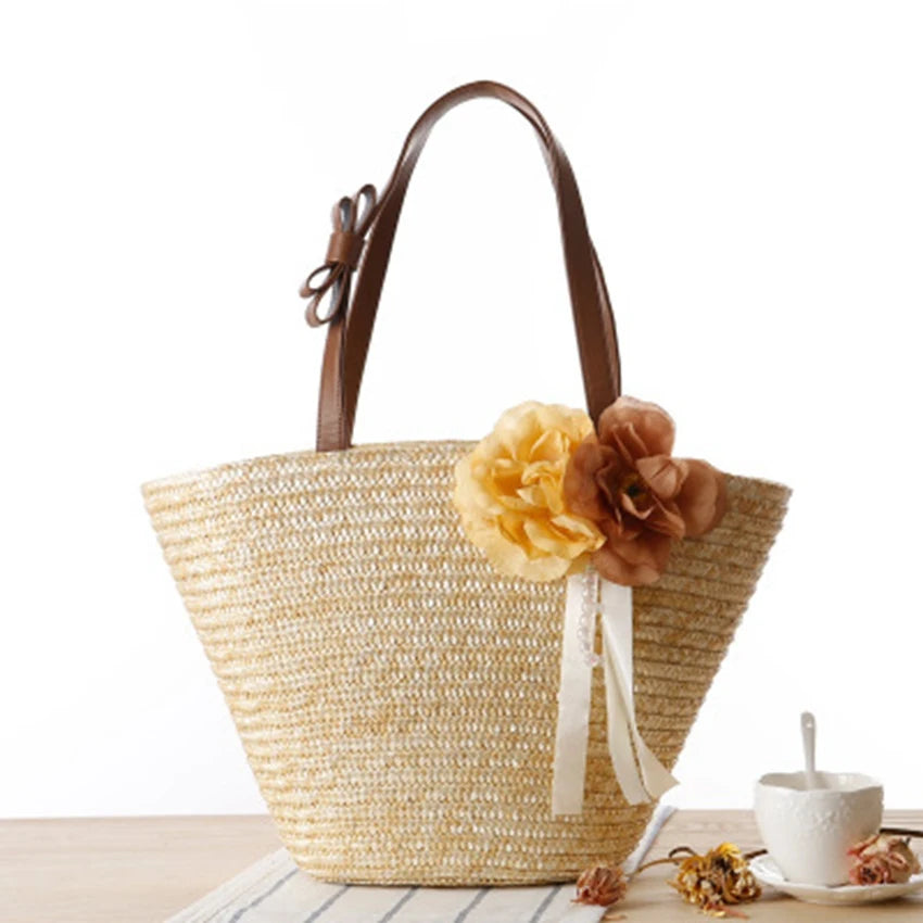 Japanese & Pastoral Flowers Shoulder Bag for Travel & Beach