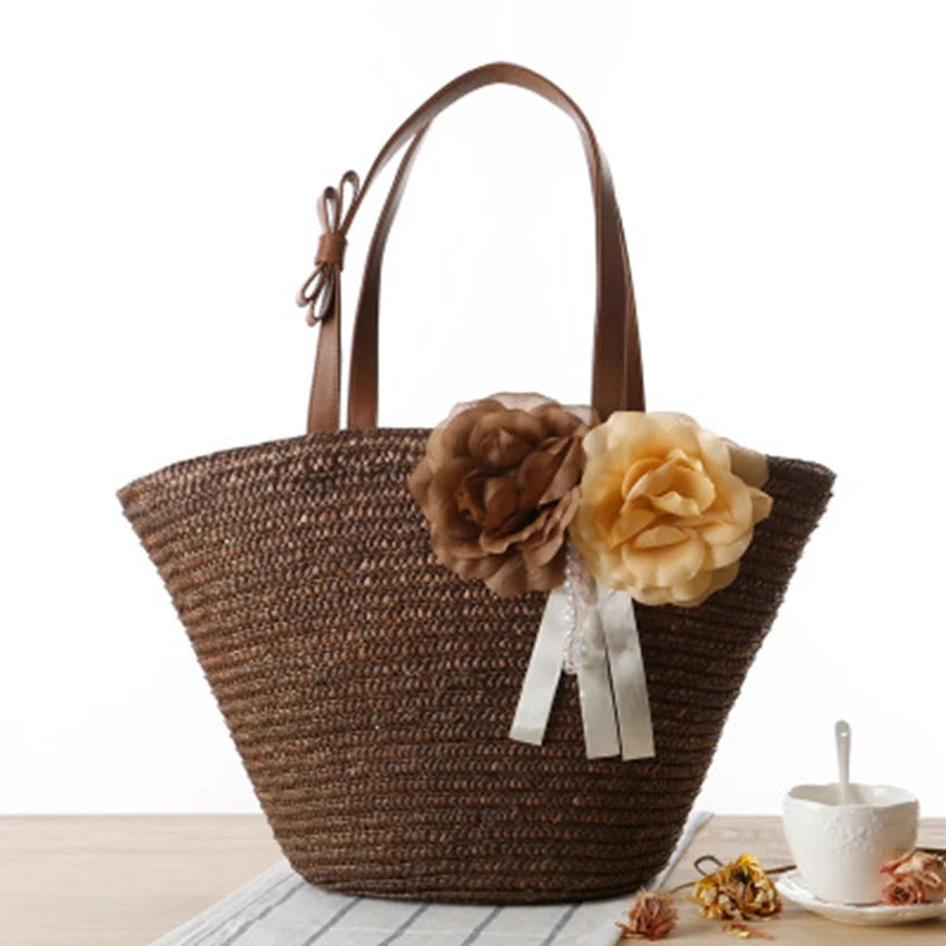 Japanese & Pastoral Flowers Shoulder Bag for Travel & Beach