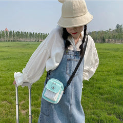 Japanese Girls Shoulder Bag Colorblock Canvas Sweet Mini Messenger Bag