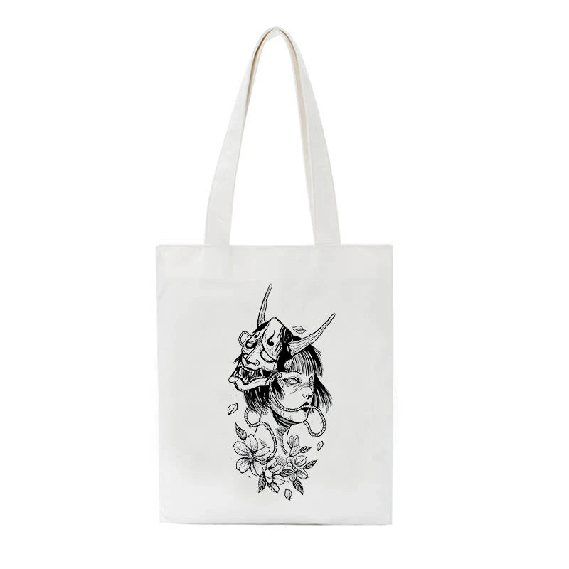 Japanese Gothic Waves Y2K Canvas Bag