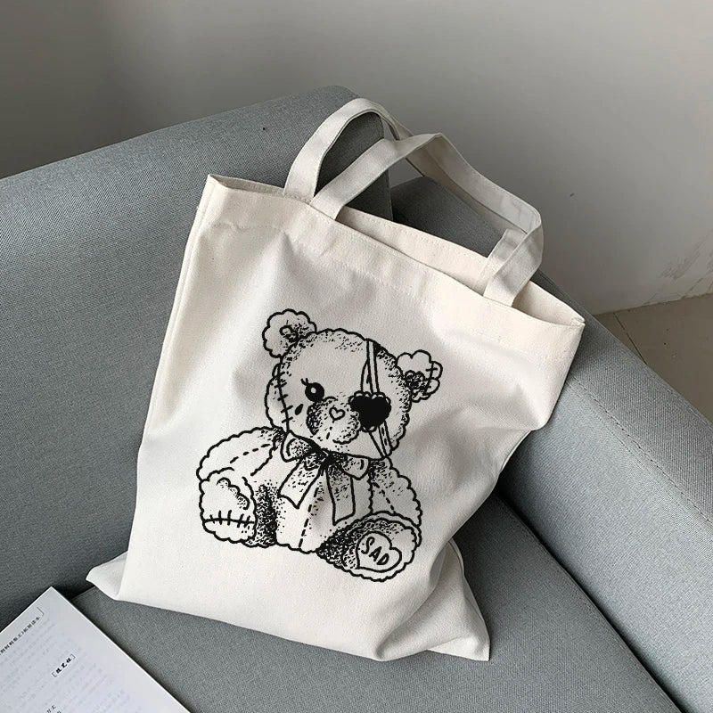 Japanese Gothic Waves Y2K Canvas Bag
