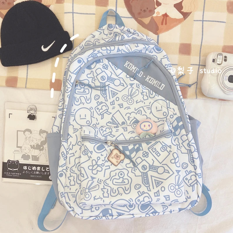 Harajuku Graffiti Backpack for Junior Students with Large Capacity