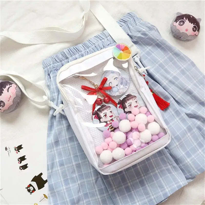 Japanese Transparent Small Square Diagonal Ita Bag One Shoulder Canvas Handbag
