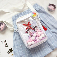 Japanese Transparent Small Square Diagonal Ita Bag One Shoulder Canvas Handbag