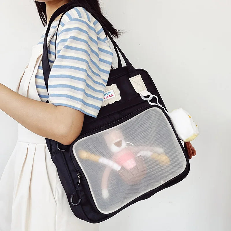 Vintage College Cartoon Cheese Doll Girl Student Shoulder Bag