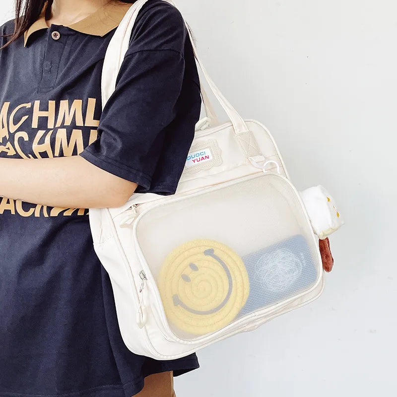 Vintage College Cartoon Cheese Doll Girl Student Shoulder Bag