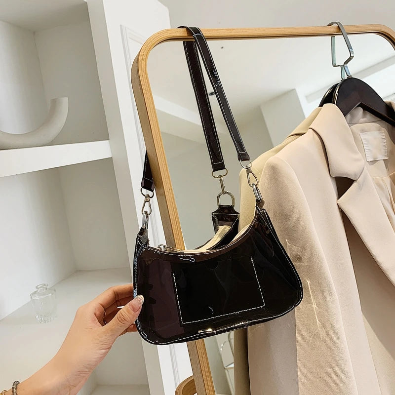 Transparent Jelly Shoulder Bag with Zipper for Street Strolling