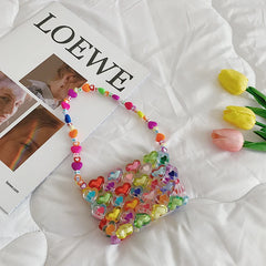 Jelly Love Beaded Bag DIY Hand Woven Bead Bag Summer Heart-shaped Armpit