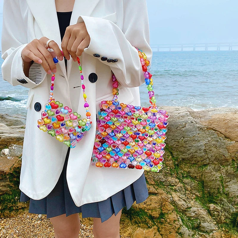 Jelly Love Beaded Bag DIY Hand Woven Bead Bag Summer Heart-shaped Armpit