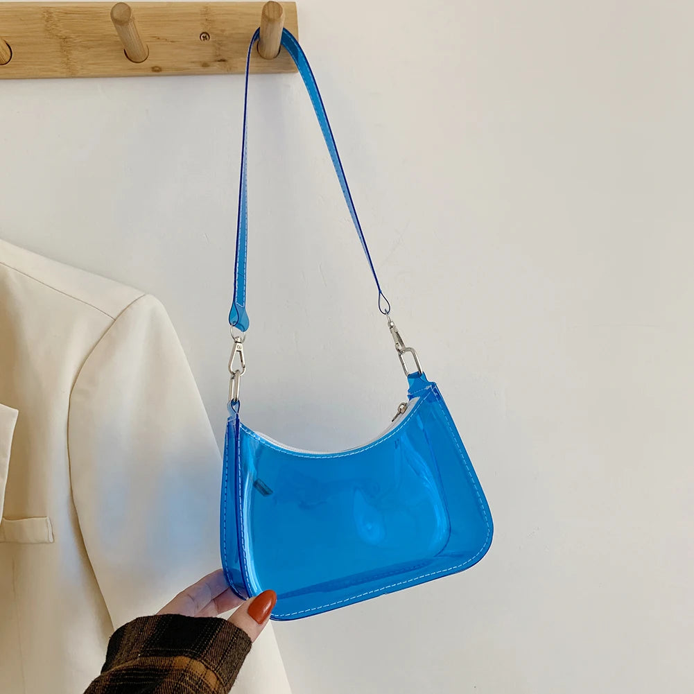 Jelly Women's Transparent Shopper Bag Solid Shoulder Handbag