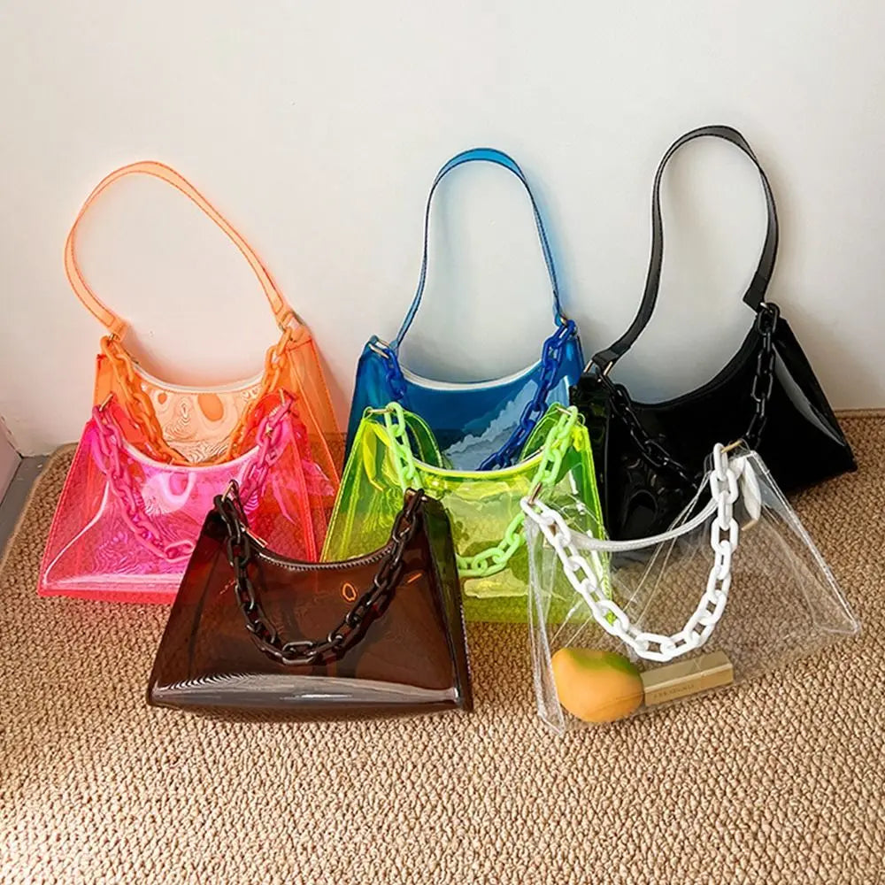 Jelly Women's Shopper Bag Transparent Solid Shoulder Underarm Phone Bag