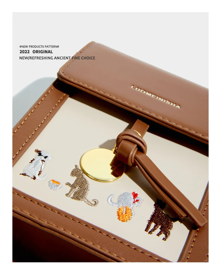 Vintage Cartoon Print Small Square Bag Single Shoulder Bag