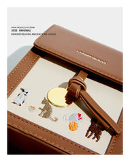 Vintage Cartoon Print Small Square Bag Single Shoulder Bag