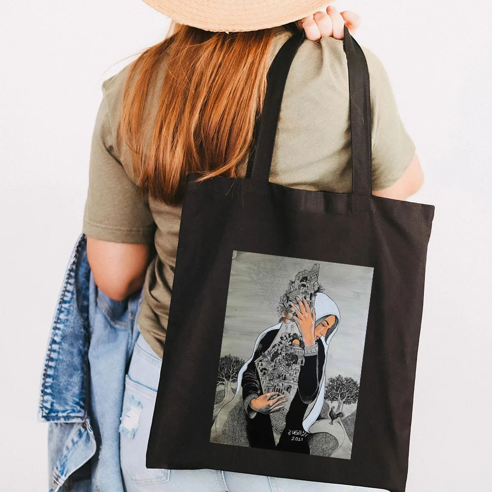 Jerusalem Flag Map Women Canvas Shoulder Bags Eco Shopper Totes