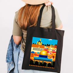 Jerusalem Flag Map Women Canvas Shoulder Bags Eco Shopper Totes