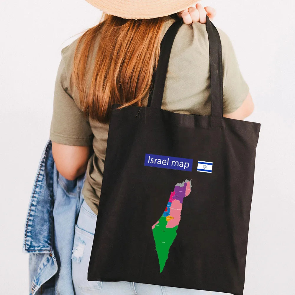 Jerusalem Flag Map Women Canvas Shoulder Bags Eco Shopper Totes