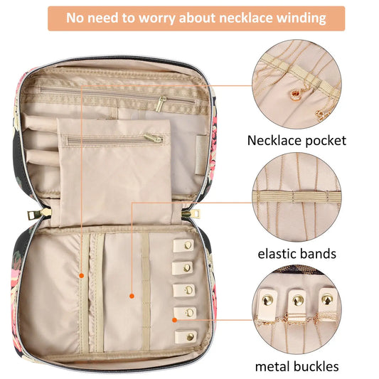 PU Leather Jewelry Storage Box Zipper Case Earring Holder