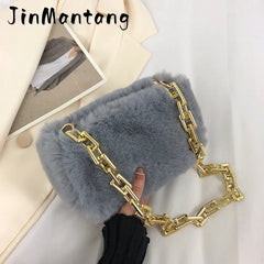 Faux Fur Chain Shoulder Bag Mini Underarm Handbag