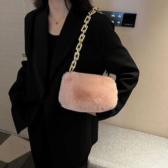 Faux Fur Chain Shoulder Bag Mini Underarm Handbag